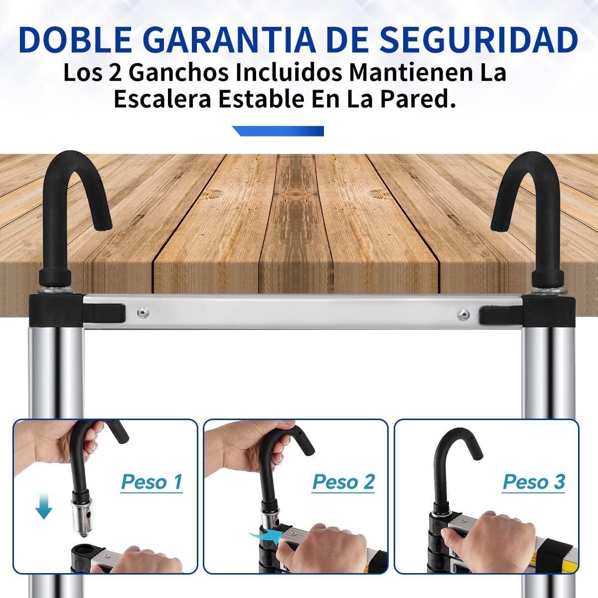 Bowoshen Escalera Telescópica De 6.2 Metros Escalera De Aluminio Segura Y Protegida Antideslizante Multiusos Escalera Extensible 20.5 Pies, 330 Libras Capacidad