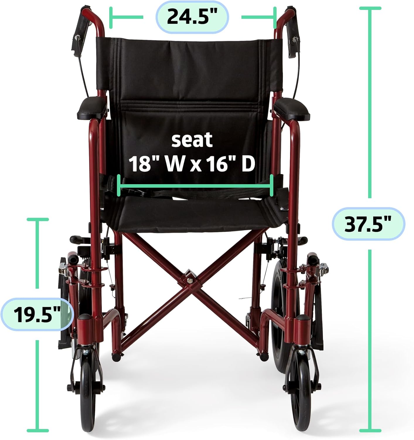 Medline - Silla de ruedas plegable para adultos con freno de mano, Rojo