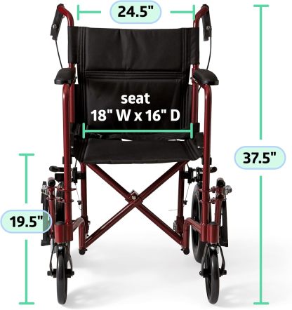 Medline - Silla de ruedas plegable para adultos con freno de mano, Rojo
