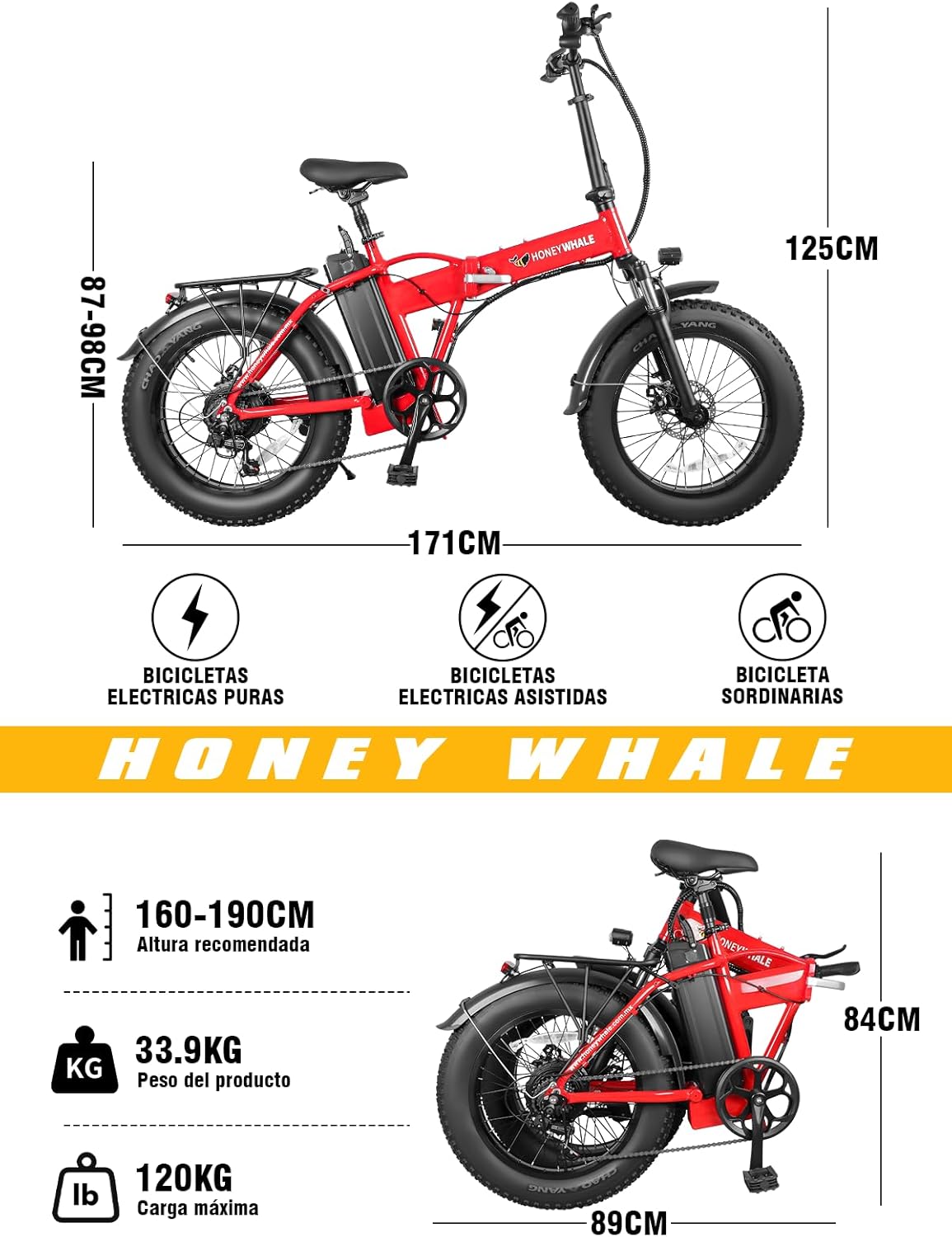 HONEYWHALE F6S Bicicleta Eléctrica Plegable para Adultos, Bicicleta de montaña de 7 Velocidades, Motor 900W-Max, Velocidad Máxima 45KM/H, Autonomía 50KM, Batería Extraíble (54.6V, 10.4AH)