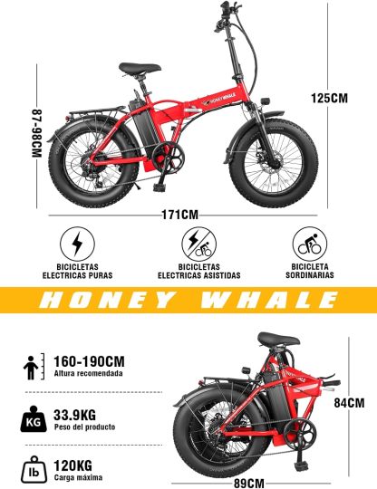 HONEYWHALE F6S Bicicleta Eléctrica Plegable para Adultos, Bicicleta de montaña de 7 Velocidades, Motor 900W-Max, Velocidad Máxima 45KM/H, Autonomía 50KM, Batería Extraíble (54.6V, 10.4AH)
