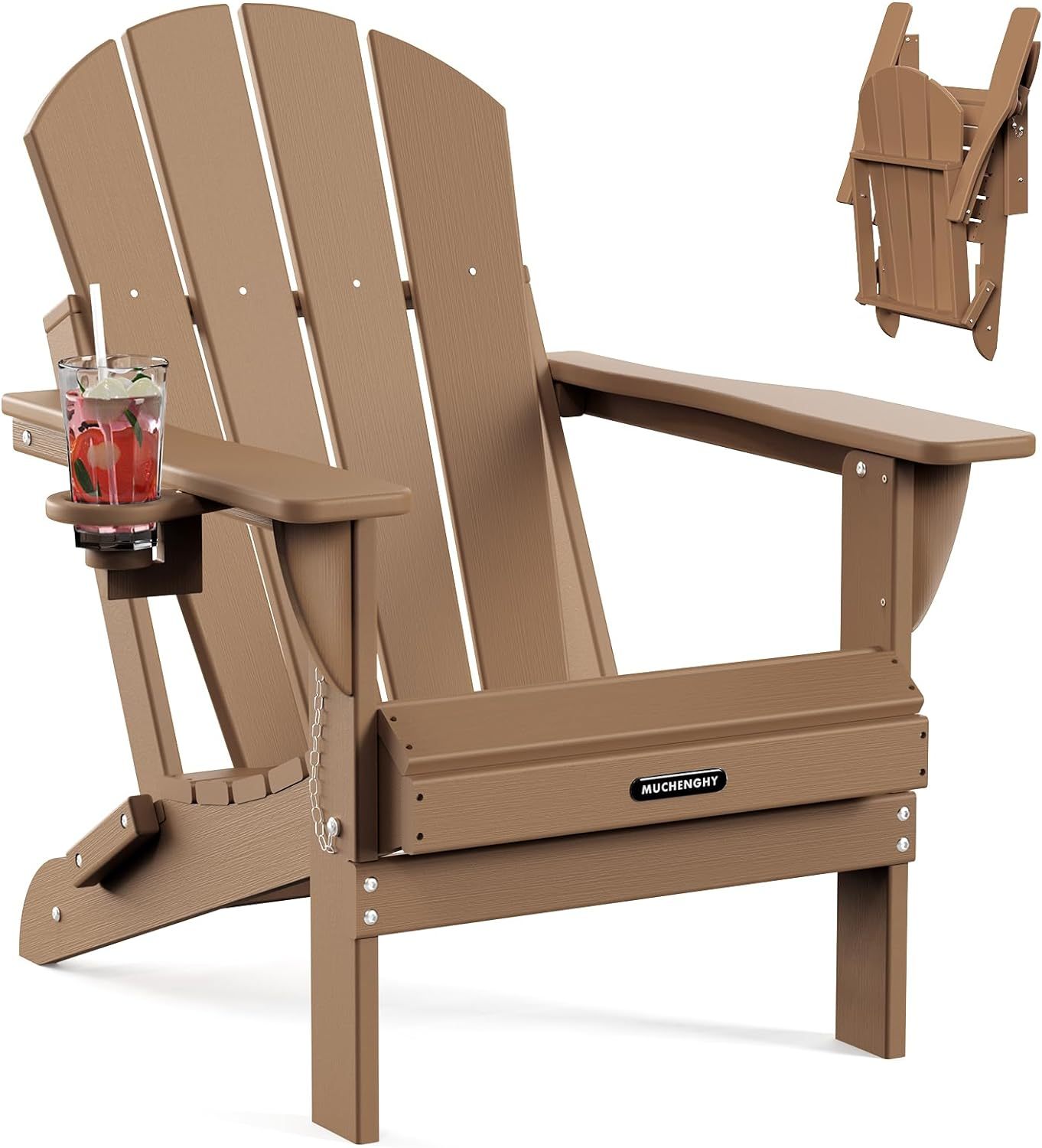 MUCHENGHY Sillas plegables Adirondack, sillas de patio, sillas para hogueras, sillas de exterior, sillas Adirondack de plástico, sillas de césped resistentes a la intemperie con portavasos para terraza, patio trasero, jardín (negro)