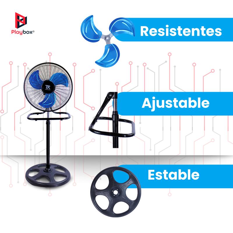 Ventilador 18" con Pedestal 3 en 1 Premium Silencioso con Velocidad Ajustable, Potencia Estable y Rejillas de ABS