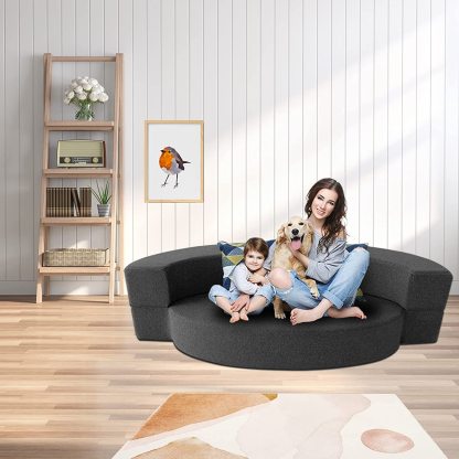 Nigoone - Sofá plegable tamaño Queen de espuma viscoelástica con 2 almohadas, sillón perezoso, triple futón, camas convertibles, funda lavable, gris oscuro