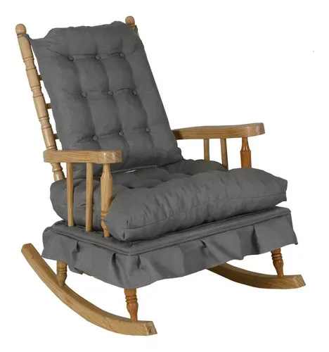Silla Mecedora Sillon De Madera Maternidad Lactancia Moderna Color Gris