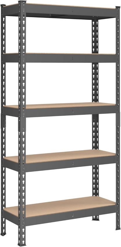 SONGMICS Estantería de Almacenamiento de 5 Niveles, Montaje sin Tornillos, Estantes Ajustables, 45 x 90 x 180 cm, Marrón Rústico y Negro MGLR450BZ02.