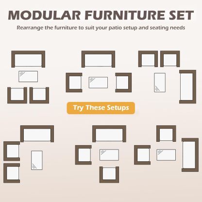 FDW - Juego de 4 muebles para exteriores, juego de conversación de mimbre con silla de ratán, mesa de centro para exteriores, interiores, jardín, patio, porche, terraza, balcón, cojines de mimbre