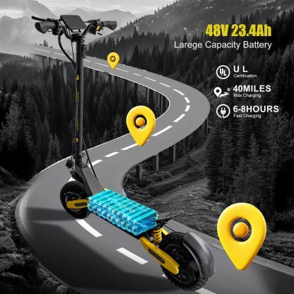 Patinete eléctrico para adultos de 1200 W, neumáticos sólidos de 11 pulgadas, 45 km/h, autonomía de 64 km, apto para adultos, plegable, frenos de disco dobles y amortiguadores dobles.