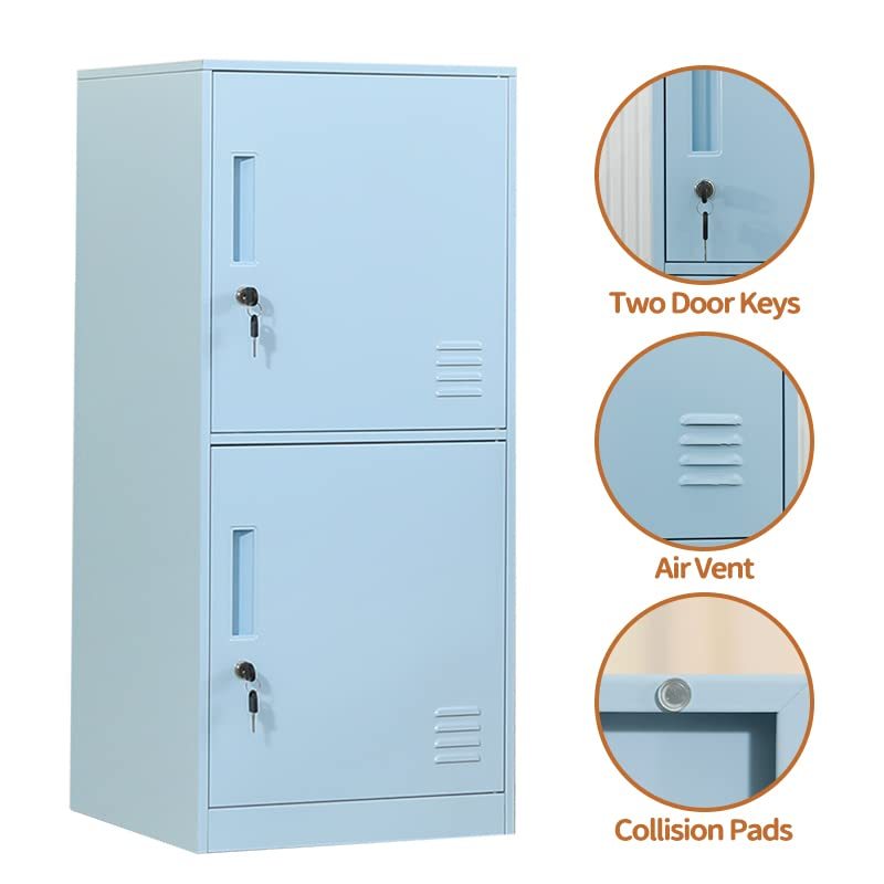 Casillero de almacenamiento vertical metálico de 2 puertas para habitación de niños, escuela, oficina, hogar, apilable, de acero, para juguetes y equipo deportivo, dispositivo antivuelco (2D,