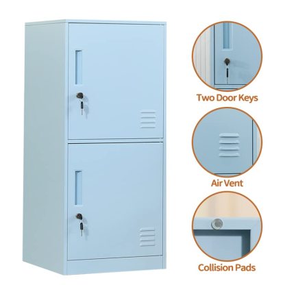 Casillero de almacenamiento vertical metálico de 2 puertas para habitación de niños, escuela, oficina, hogar, apilable, de acero, para juguetes y equipo deportivo, dispositivo antivuelco (2D,