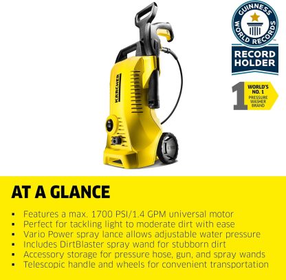 Kärcher K 2 Power Control MAX 2000 PSI Lavadora a presión eléctrica con 2 Varillas de pulverización y Manguera de 26 pies, 1.45 GPM