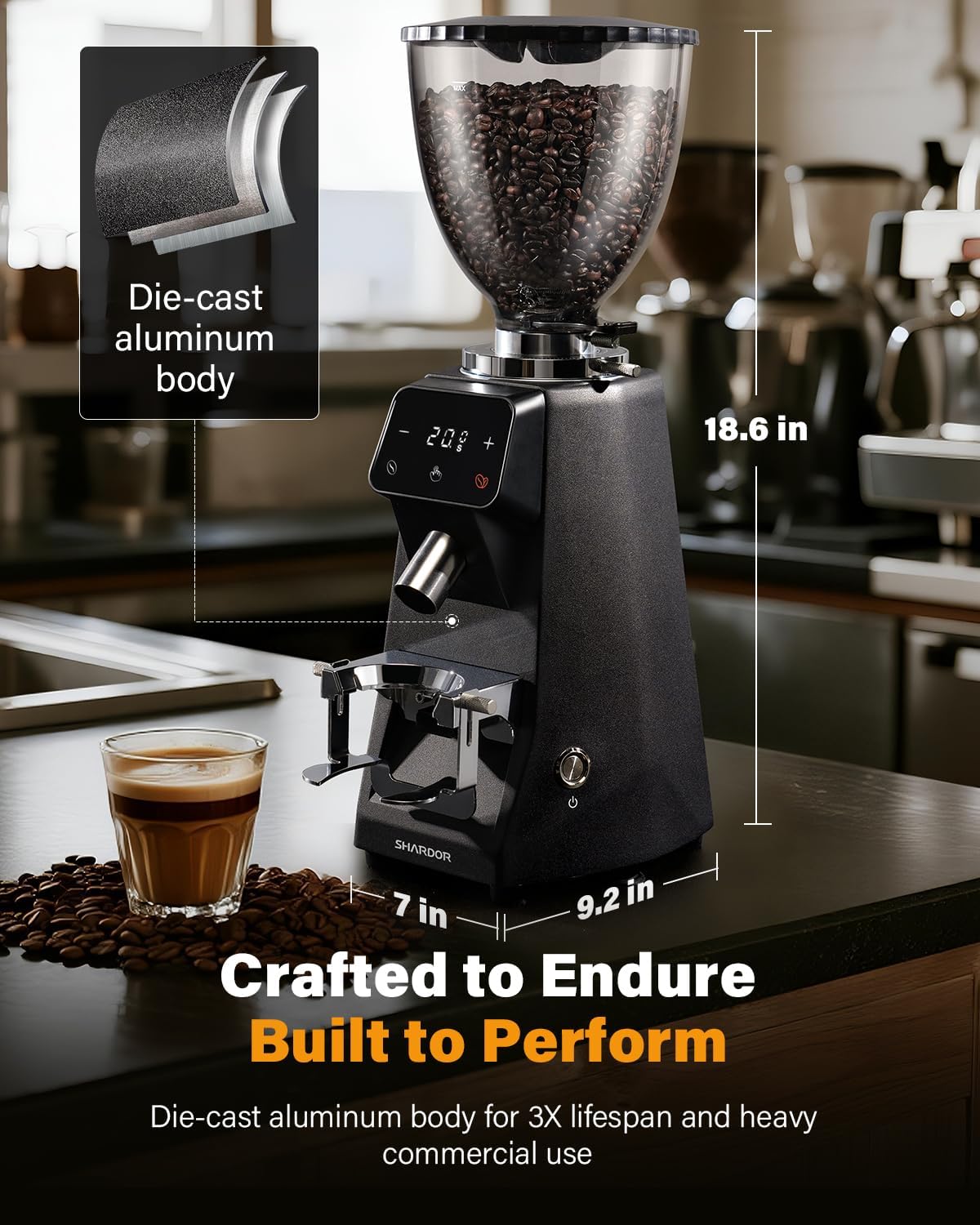 SHARDOR - Molinillo de cafÃ© de 64 mm, molinillo elÃ©ctrico de cafÃ© espresso para uso domÃ©stico con precisiÃ³n de grado comercial, 100 ajustes de molienda, carcasa de aluminio fundido a presiÃ³n, tolva de