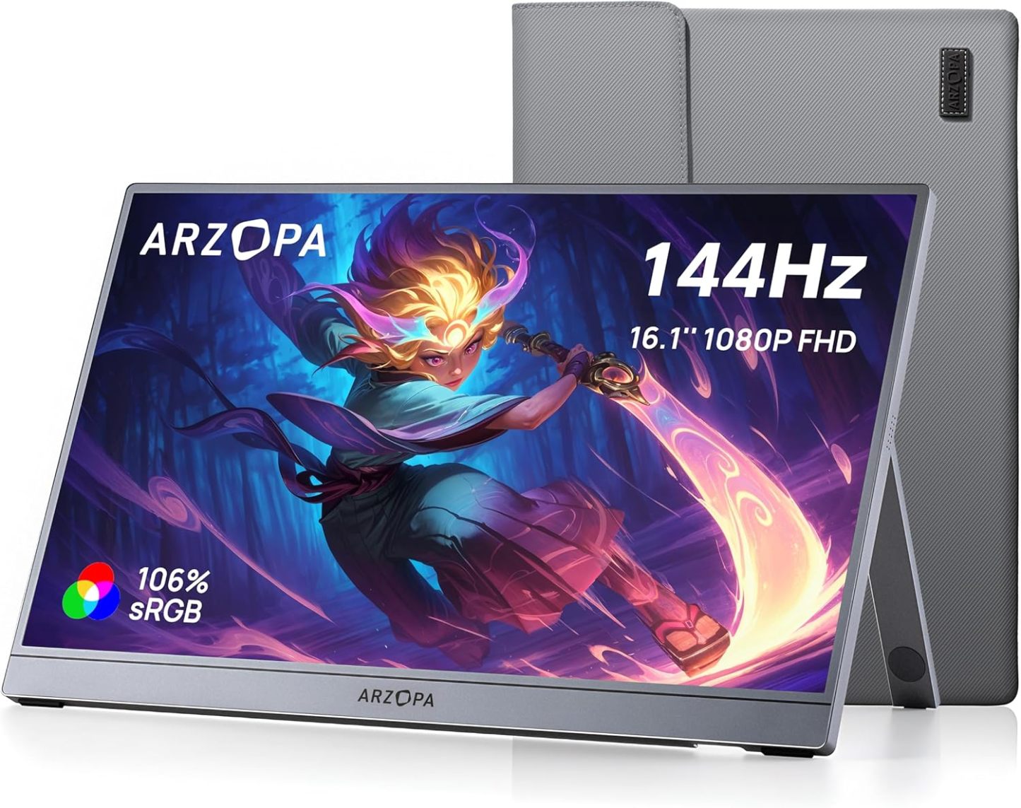 ARZOPA 2.5K Monitor portátil 16» 2560x1600 HDR Kickstand Display,8bit QHD USB-C HDMI Monitor portátil, 16:10 IPS Eye Care Segunda Pantalla Externa para Mac PC Teléfono PS4/5 Xbox - Z1RC