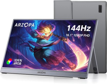 ARZOPA 2.5K Monitor portátil 16» 2560x1600 HDR Kickstand Display,8bit QHD USB-C HDMI Monitor portátil, 16:10 IPS Eye Care Segunda Pantalla Externa para Mac PC Teléfono PS4/5 Xbox - Z1RC
