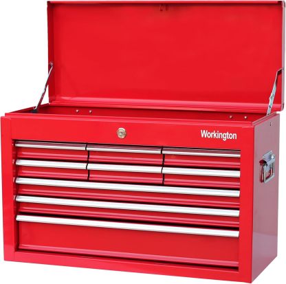 Workington Caja de herramientas portátil de metal con 9 cajones, 61 cm Caja de herramientas con 9 cajones y raíles de cajones con rodamientos de bolas, Caja organizadora de herramientas de acero 4006