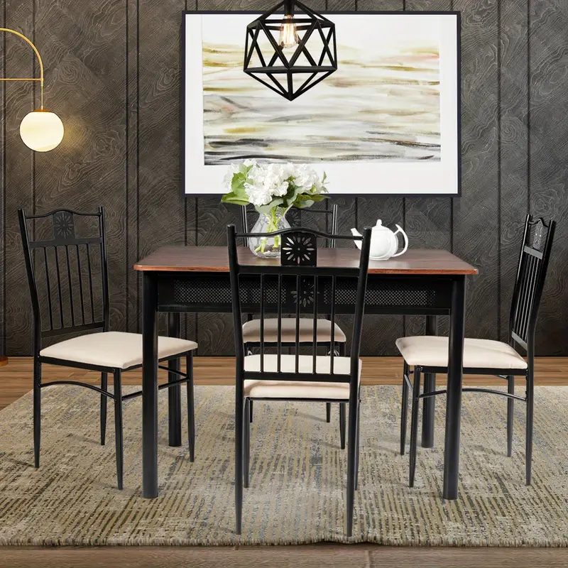 Conjunto de comedor Lifezeal de 5 piezas, mesa de metal y 4 sillas, muebles de cocina y desayuno.