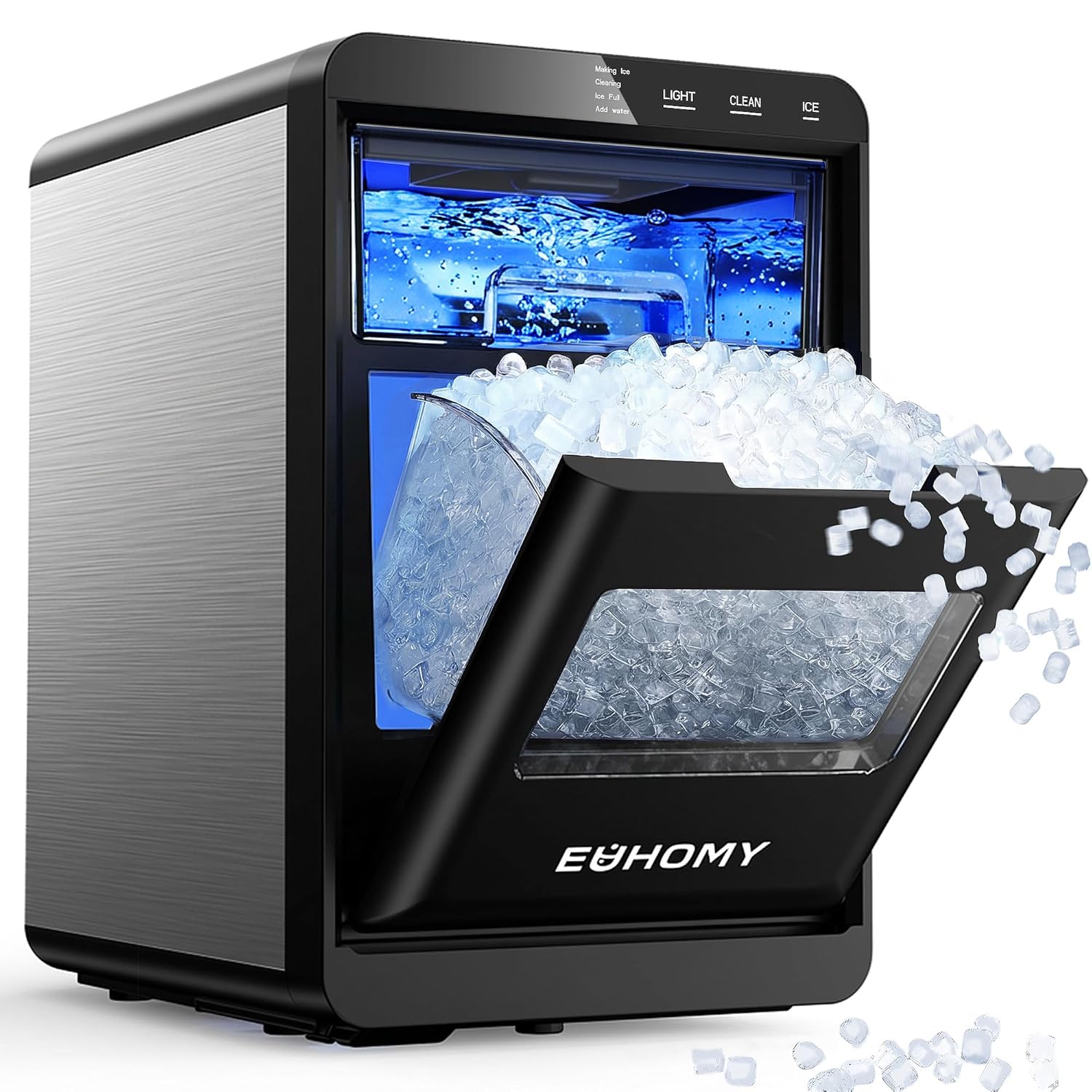 EUHOMY Nugget - Encimera para hacer hielo, máquina para hacer hielo de guijarros de 40 libras/24 horas, encimera autolimpiable, máquinas de hielo sónico con cuchara de hielo y cesta, máquina para