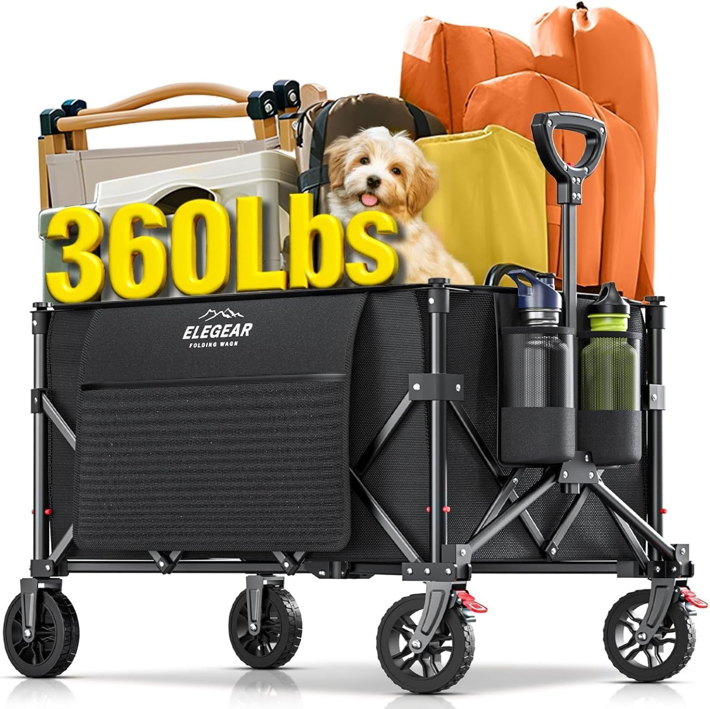 Carrito Plegable de Doble Pisos con Ruedas 360° Todo Terreno con Freno, Carrito de Compras para Mandado Transportador hasta 180Kg, Carro de Carga Tipo Wagon Vagón para Niños, Camping, Mascotas