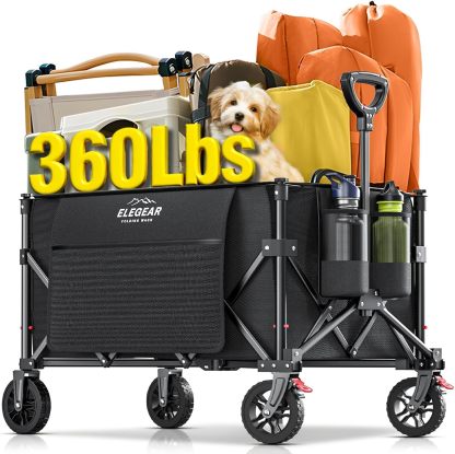 Carrito Plegable de Doble Pisos con Ruedas 360° Todo Terreno con Freno, Carrito de Compras para Mandado Transportador hasta 180Kg, Carro de Carga Tipo Wagon Vagón para Niños, Camping, Mascotas