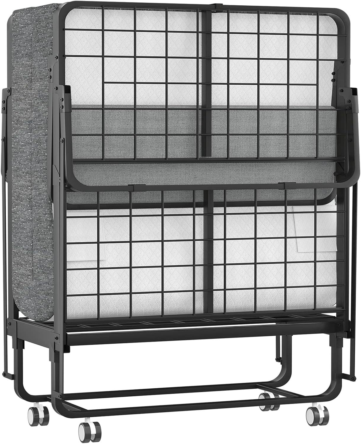 Cama plegable con colchón para adultos, cama plegable con colchón de espuma viscoelástica y marco de metal resistente, tamaño cuna cama de invitados portátil sobre ruedas con funda de