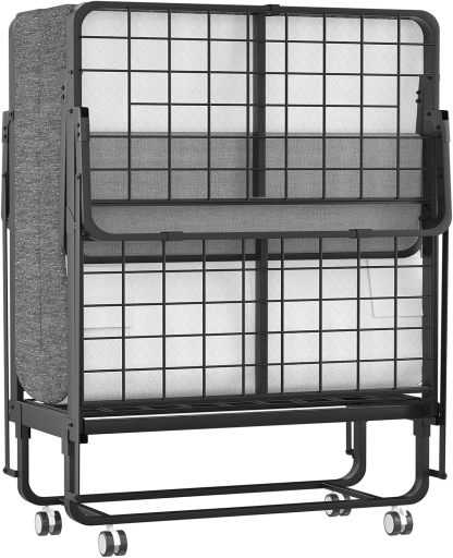 Cama plegable con colchón para adultos, cama plegable con colchón de espuma viscoelástica y marco de metal resistente, tamaño cuna cama de invitados portátil sobre ruedas con funda de