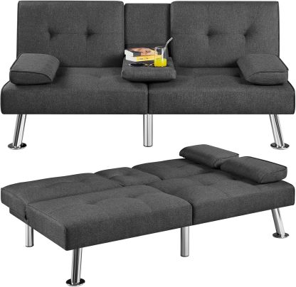 Yaheetech - Sofá Cama Convertible Ajustable, Moderno sillón reclinable de Piel sintética Reversible, sofá Cama Plegable, reposabrazos extraíbles, portavasos, 3 ángulos, Capacidad de 700 Libras, Color