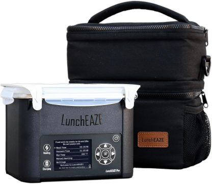 LunchEAZE Pro - Fiambrera térmica inalámbrica, alimentada con pilas, capacidad de 4 tazas, 250 °F máximo, calefacción programada automática, bolsa aislada incluida para comidas calientes en cualquier