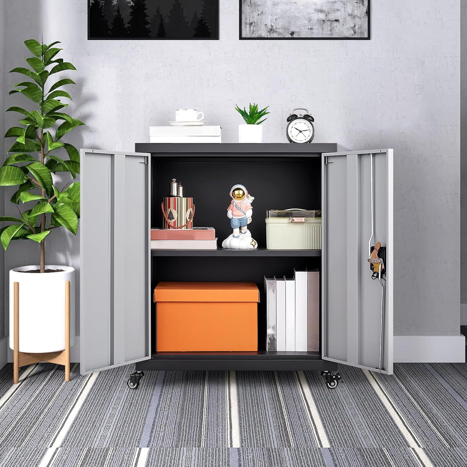 GREATMEET - clóset de almacenamiento de pared de metal con cerradura,armarios de almacenamiento de metal blanco con 1 estante ajustable y 2 puertas,gabinete de acero,desmontar H27.95 White