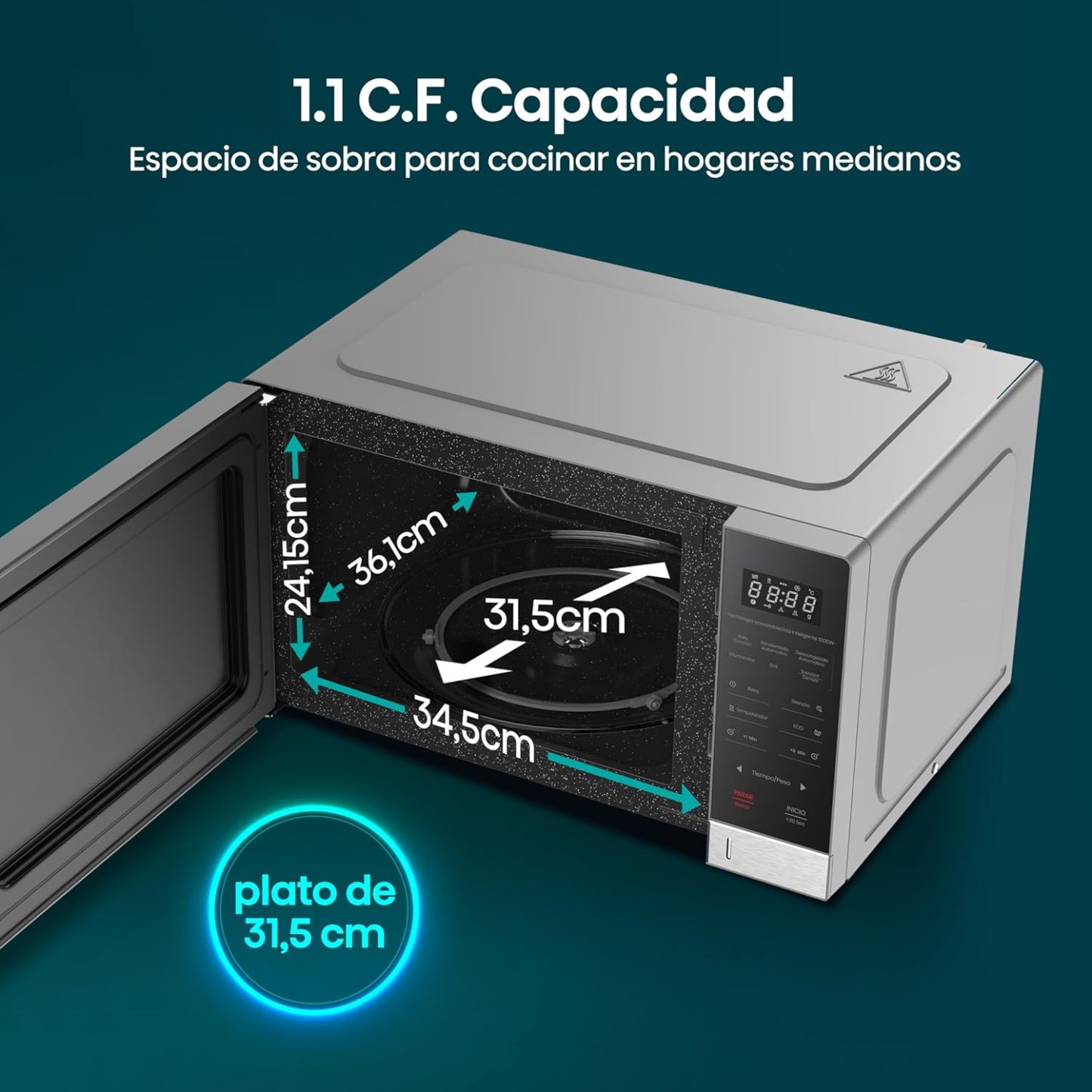 Horno de Microondas Hisense, 1.1 Pies Cúbicos, 10 Niveles de Potencia, Color Gris, Modelo HMMG3010SMG
