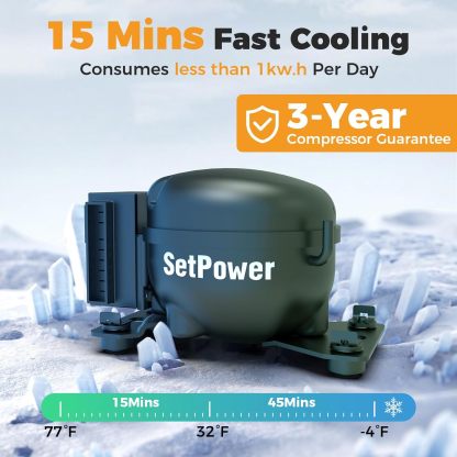 Setpower FC15 Refrigerador portátil de 12V, refrigerador de coche de enfriamiento rápido -20 °C-20 °C, refrigerador de coche portátil de 15L/15.8Qt con congelador portátil con 12/24V CC y 110/240V CA