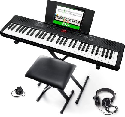 Alesis Melody 61 MK4 Teclado Piano Eléctrico para Principiantes con 61 Teclas, Altavoces, Soporte, Banqueta, Auriculares, 300 Sonidos y Lecciones de Música