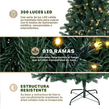ESQUIMAL Árbol de Navidad Preiluminado con Luces LED 8 Modos de Iluminación (Verde Oscuro, 2.50 m)