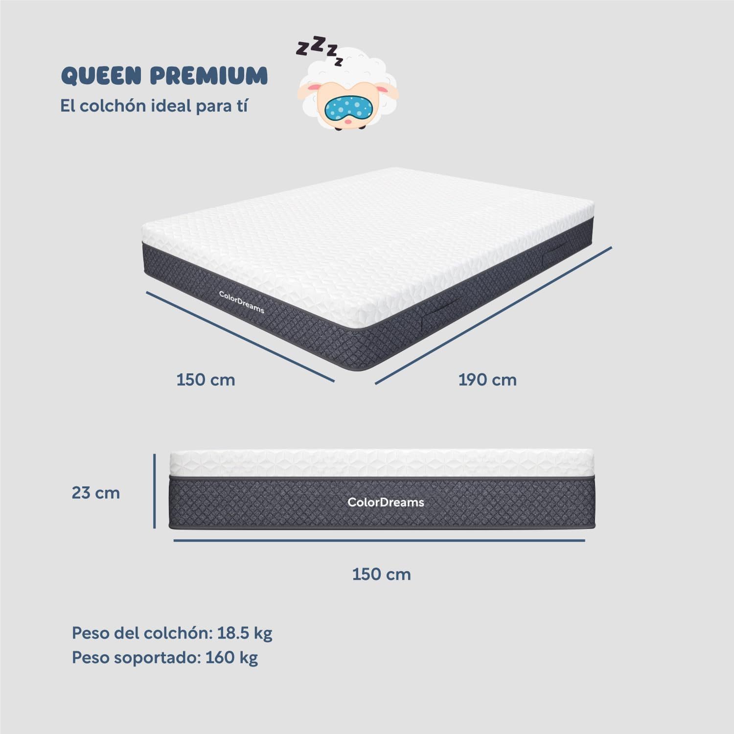 COLORDREAMS | Colchón en Caja Individual Memory – 100x190x23 cm - 6 Capas de Espuma de Alta Densidad – Manijas Reforzadas – Firmeza Justa – Hipoalergénico