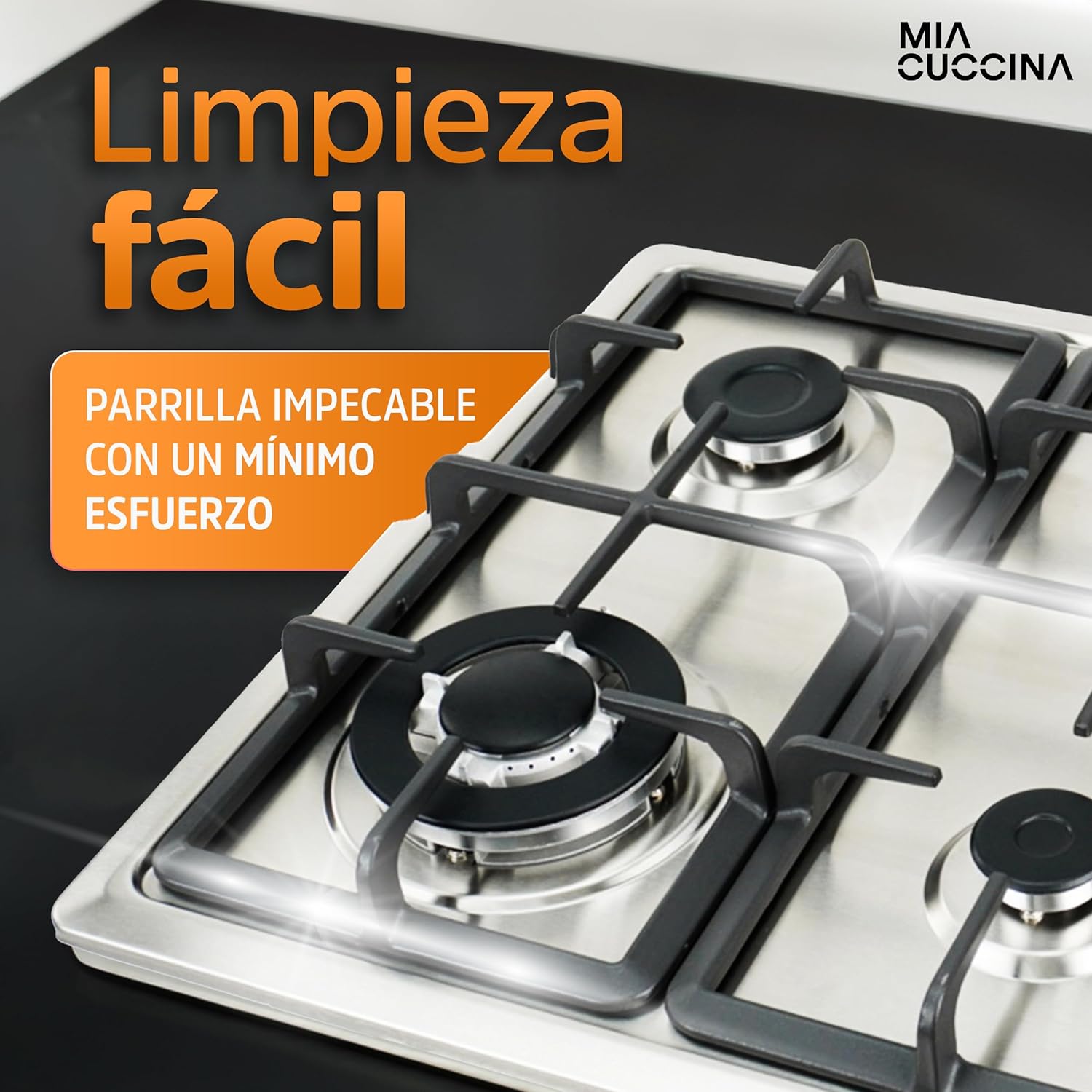 Parrilla de Gas - Estufa Empotrable - Natural o LP | Estufa 5 Quemadores - Ideal para tu Hogar | Parrilla de Gas 5 Quemadores de Acero Inoxidable | Perfecta para Cocina Integral | MIA CUCCINA 63x53