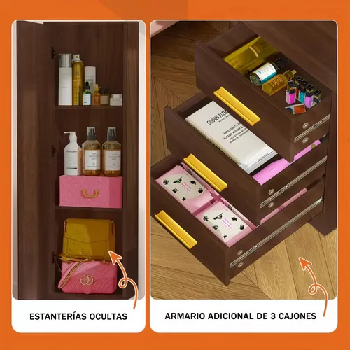 Tocador De Dormitorio Con Luces Led Y Dos Espejos Con Banco