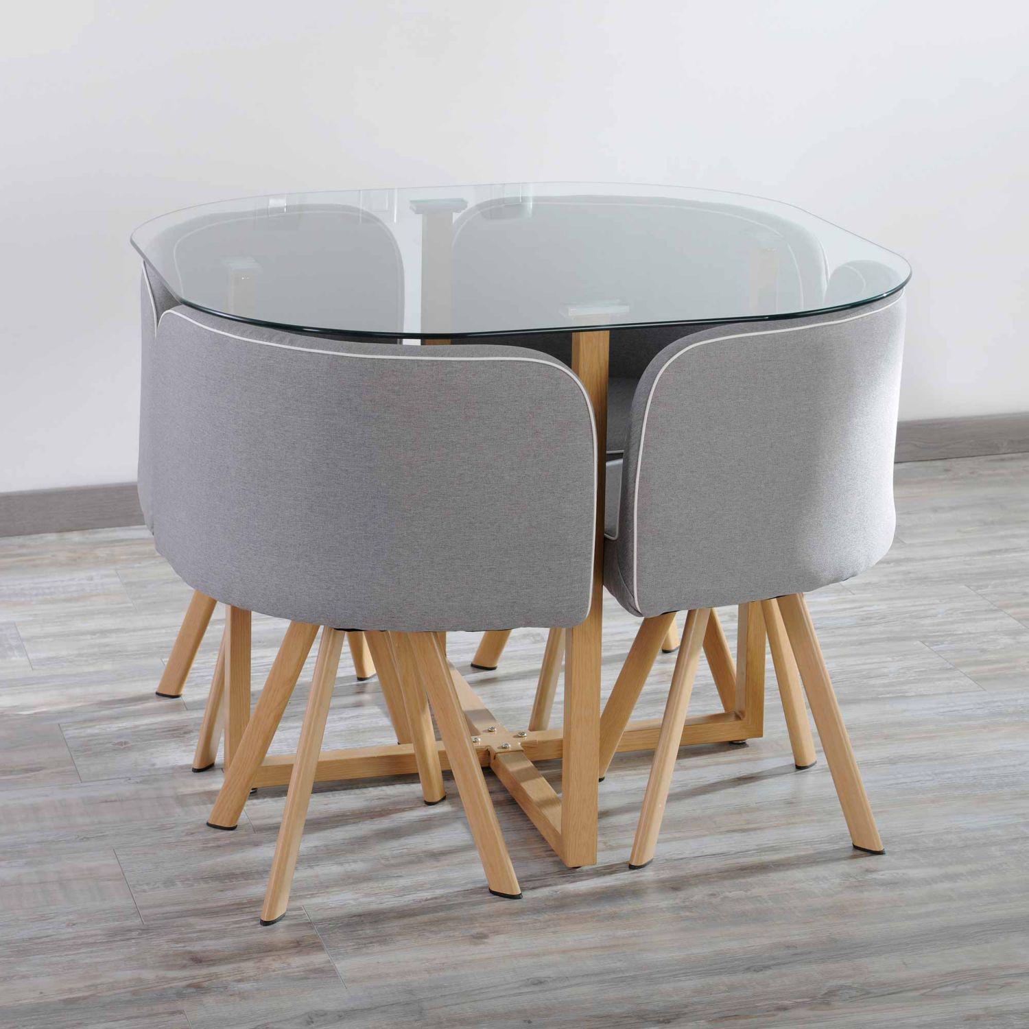 Comedor Graph 4 Sillas Mesa Rectangular 100x100x75 cm Natural/Transparente