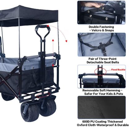 Bicicleta plegable resistente con parte superior extraíble, ruedas grandes de 4 pulgadas, frenos, mango ajustable, bolsa refrigeradora para jardín y playa al aire libre