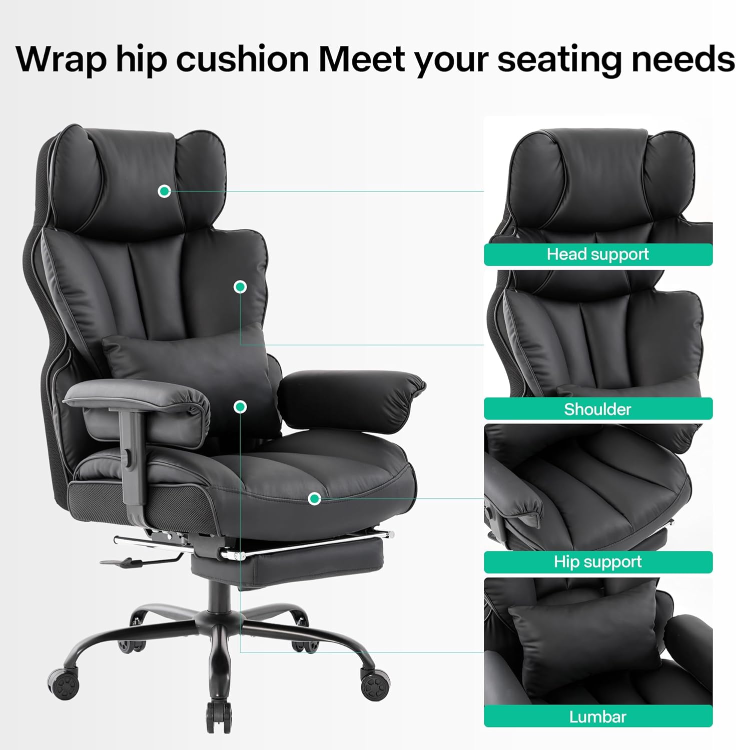Gzagdecr - Silla de oficina grande y alta de 400 libras, silla de juego de piel sintético con respaldo alto, silla reclinable, silla de oficina ergonómica ejecutiva, soporte lumbar, silla de