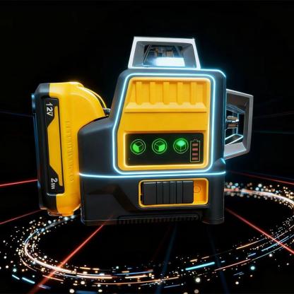 Nivel láser de 12 líneas, indicador verde para exteriores, resistente al agua, herramienta de alta precisión, ajuste vertical de 360°, batería de 12 V.