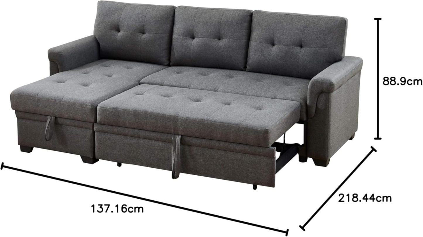 Lilola Home Lucca - Sofá seccional Reversible de Lino Gris Claro con diván de Almacenamiento