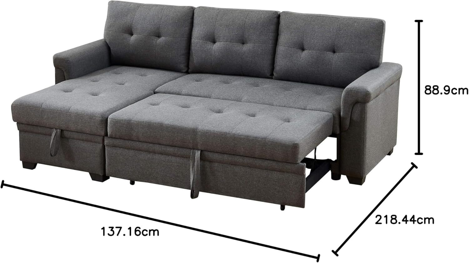 Lilola Home Lucca - Sofá seccional Reversible de Lino Gris Claro con diván de Almacenamiento