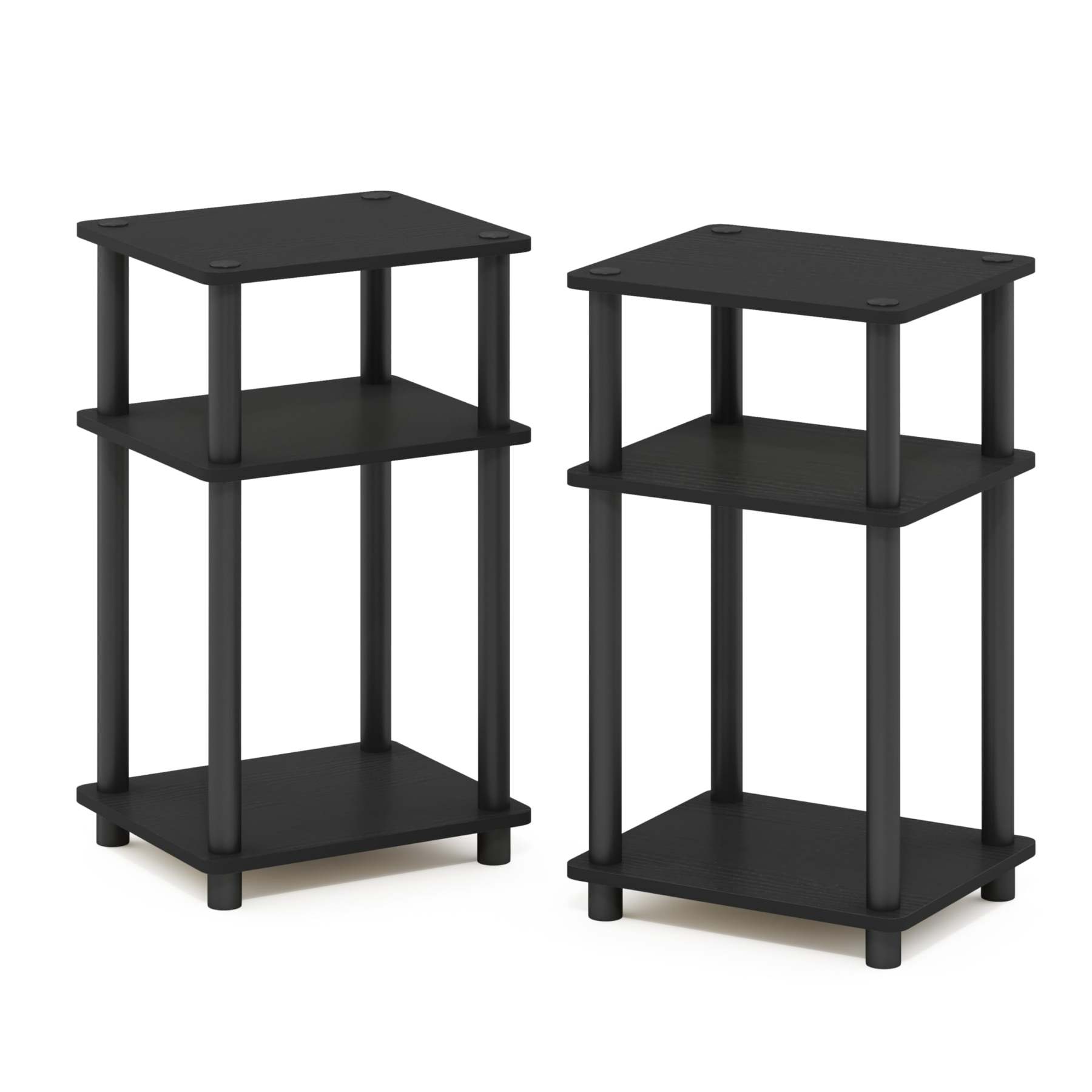 Mesa auxiliar Furinno Just de 3 niveles Turn-N-Tube, paquete de 2 unidades, americano/negra