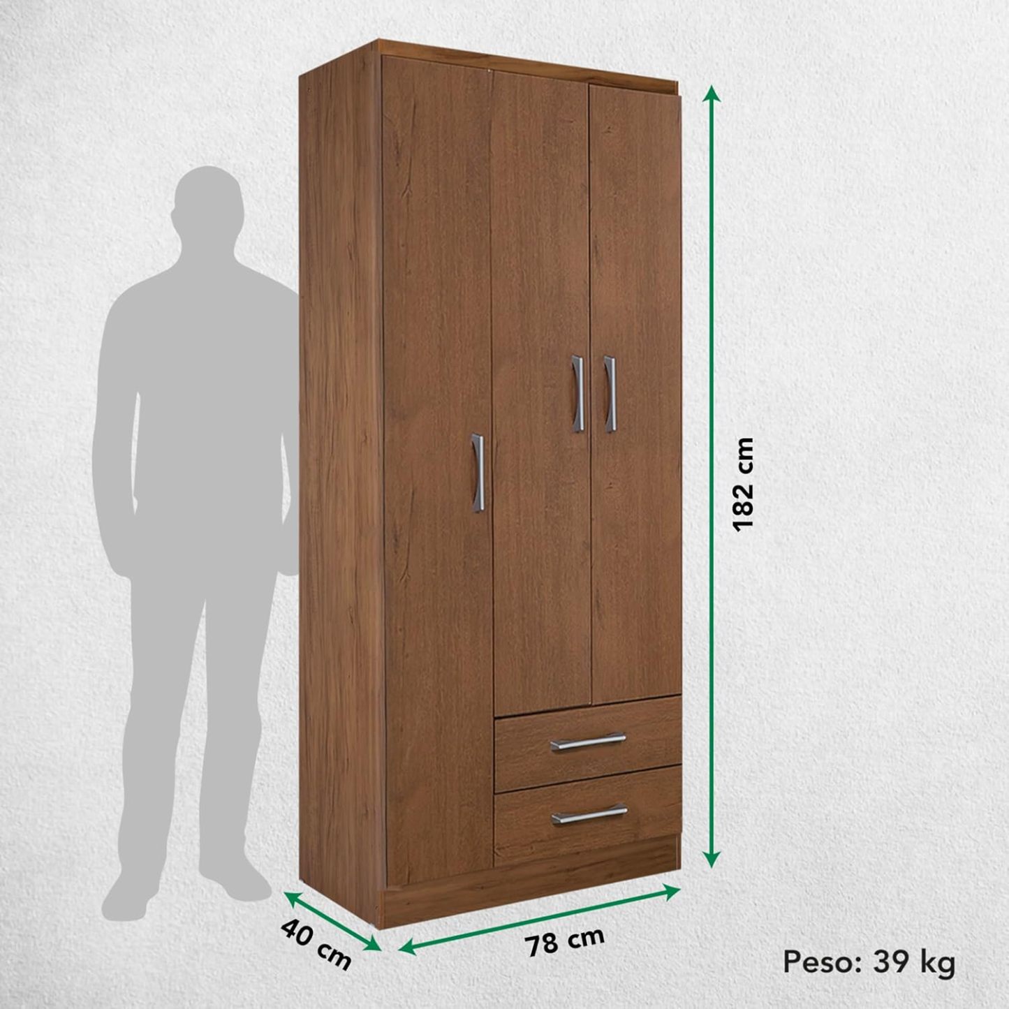 Kingshouse | Ropero De 6 Puertas con 2 Cajones – Color Café – Barra para Colgar – Estructura MDP – Mueble Organizador De Ropa – Armario para Casa, Recámara y Hogar