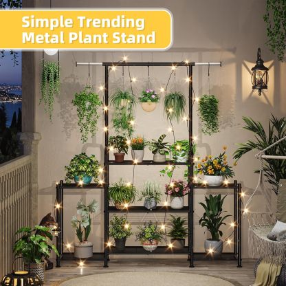 Simple Trending - Soporte para plantas de metal de 3 niveles para múltiples macetas, gran escalera, negro