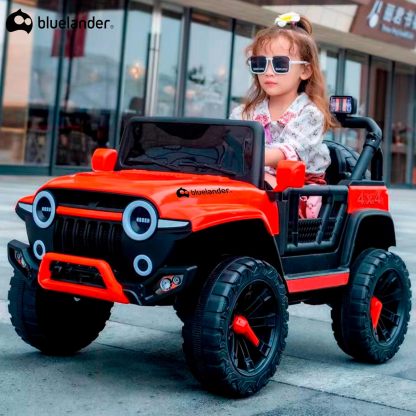 Bluelander Carro Electrico Tipo Jeep Montable Niño Niña, 69*61*105 Cm, Carro Electrico 5 KM/H, Carrito Montable Electrico Musical, Luz Led, Control Remoto, Puerto USB, MIC, Bateria Recargable (Rojo)