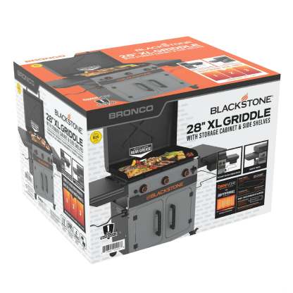 Plancha Omnivore Blackstone Bronco de 3 quemadores XL de 28" con gabinete y estantes laterales dobles