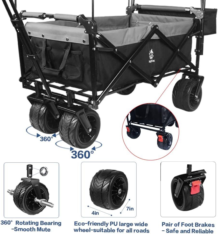 Bicicleta plegable resistente con parte superior extraíble, ruedas grandes de 4 pulgadas, frenos, mango ajustable, bolsa refrigeradora para jardín y playa al aire libre