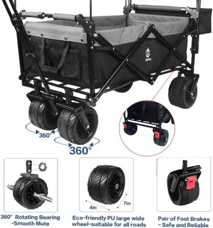 Bicicleta plegable resistente con parte superior extraíble, ruedas grandes de 4 pulgadas, frenos, mango ajustable, bolsa refrigeradora para jardín y playa al aire libre