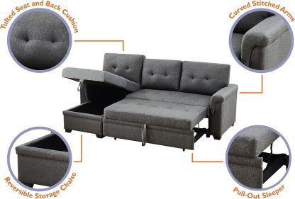 Lilola Home Lucca - Sofá seccional Reversible de Lino Gris Claro con diván de Almacenamiento