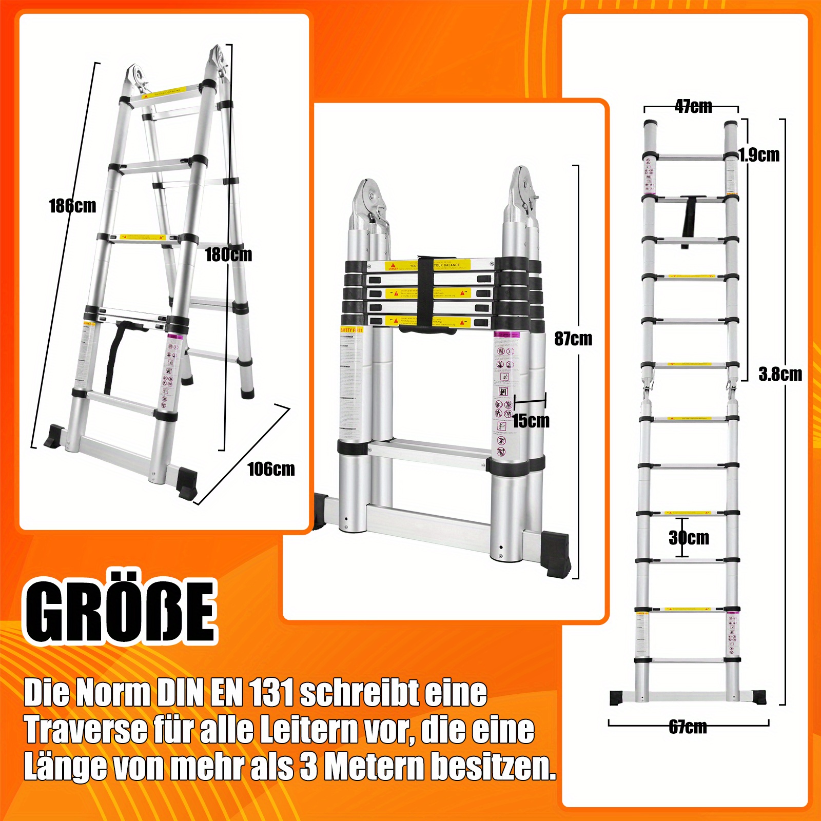 Escalera Telescópica Plegable de Aluminio Aweioo 3.8m, Escalera Extensible Antideslizante Multifunción, Carga Máxima: 150kg, Escaleras de Uso Múltiple, Diseño Compacto,Escalera Ligera,Escalera Duradera,Escalera Retráctil,Entusiastas del Bricolaje